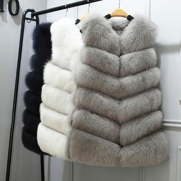 

Mink 2020 Winter Women' Faux Fur Coat Artificial Fur Vest Furry Vests Femme Jackets Plus Size Mink Fake Gilet Z3, Beige