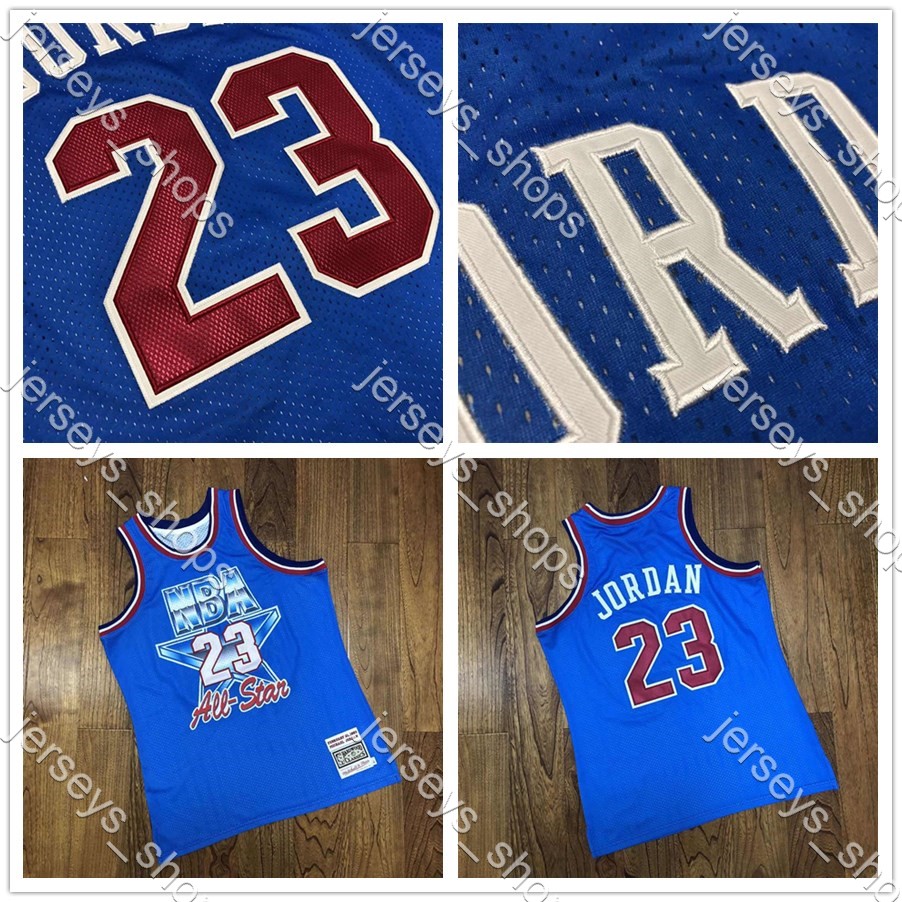 

Retro Chicago Bulls All-Star Jerseys Blue Michael 23 MJ Mitchell & Ness 1993 Stitched Hardwoods Classics AU Swingman Shirts, Black;red