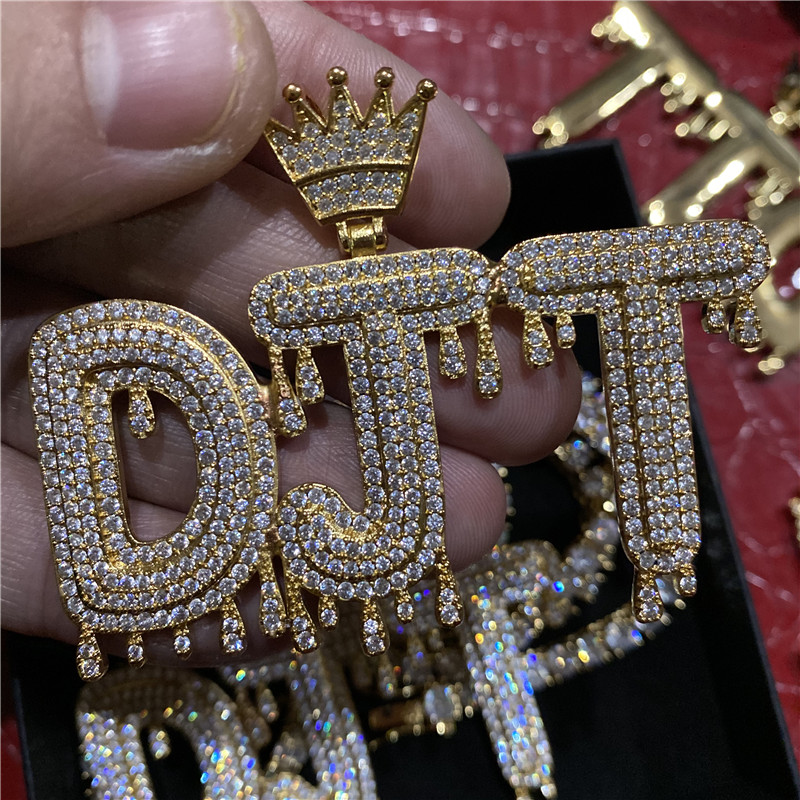 

Solid Back Crow Letter Necklace Custom Name Necklace Gold Silver Plated Iced Out Full Zircon Mens Hip Hop Jewelry