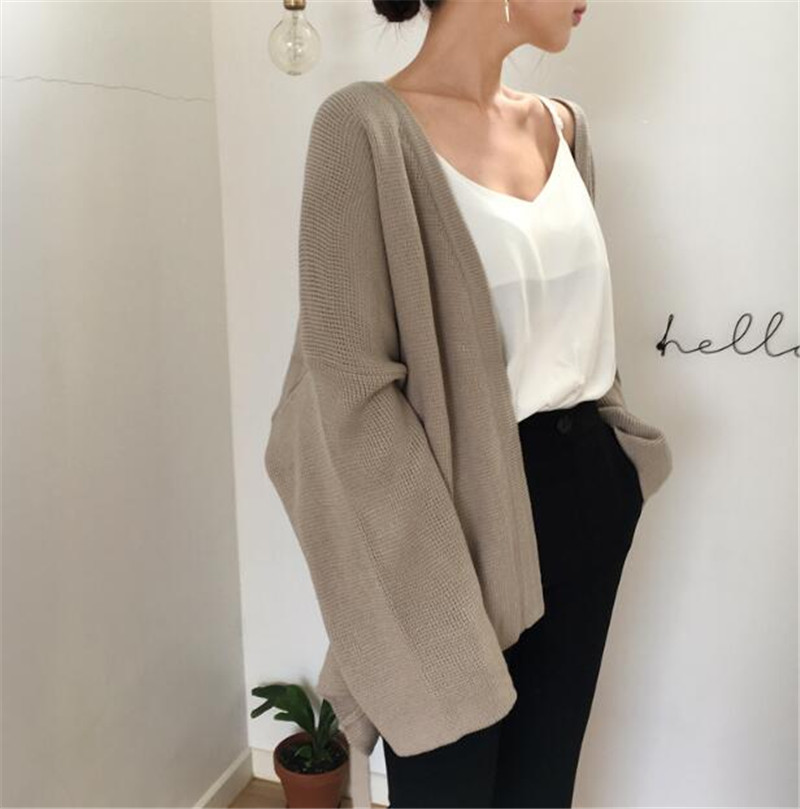 

2021 New Fall Female Sweater Loose Short Korean with Low-necked Nightgown Pure Cardigan Sueter Mujer Q6BF, Haji