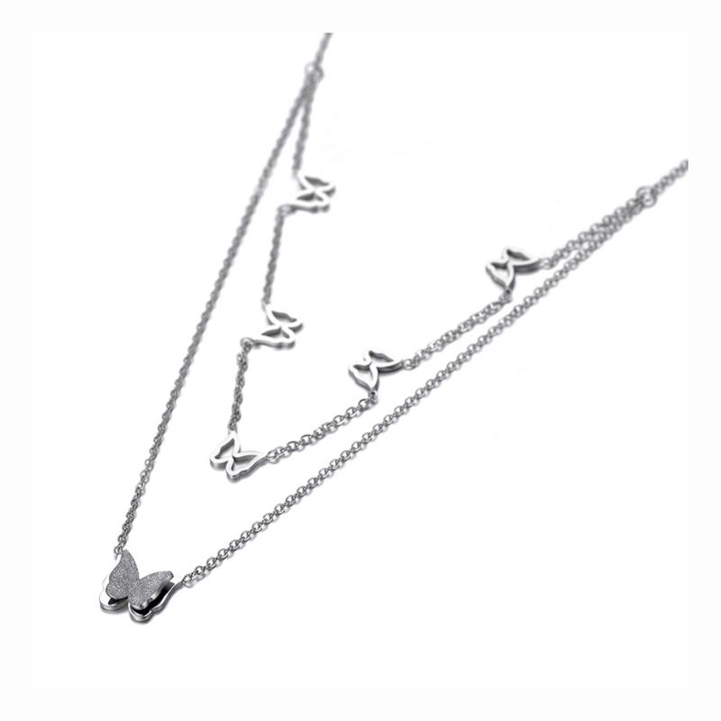 

Chokers Original Titanium Stainless Steel Double Layer Choker Necklaces Butterfly Animal Charm Jewelry For Women Girls N20005