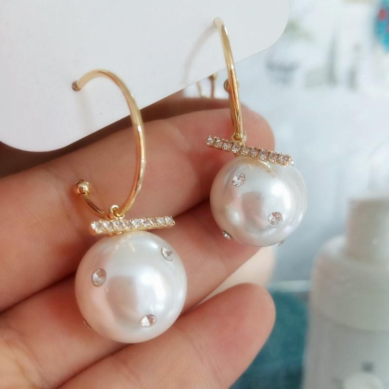 

Big Rhinestone Paved Pearl Earrings For Women 2021 New Jewelry Korean Styles Personality Brincos Wholesale Red White