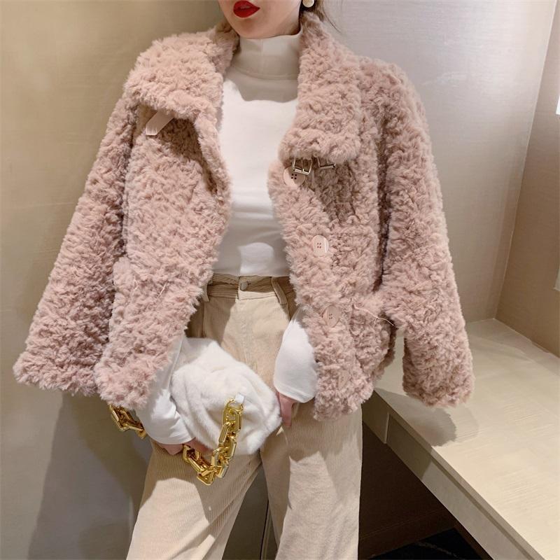 

2020 Winter Thicken Warm Casual Jacket Coat Women Fashion Lamb Faux Fur Overcoat Fluffy Cozy Loose Outerwear Female, Photo color