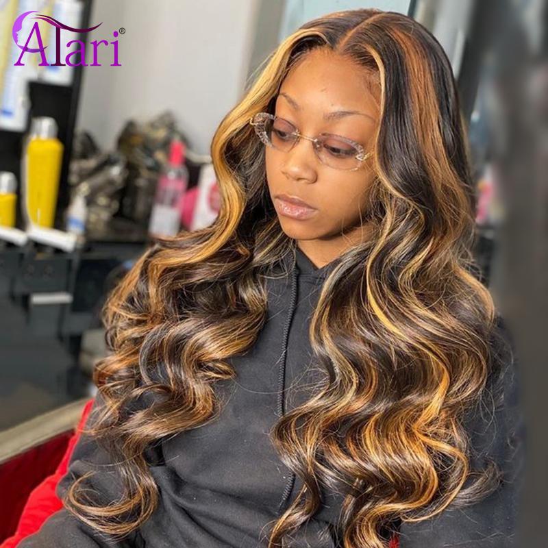 

Transparent Lace Highlight Blonde Lace Front Wig Human Hair Body Wave Front Wig Malaysian Virgin Hair Wavy Wigs for Women, Natural color