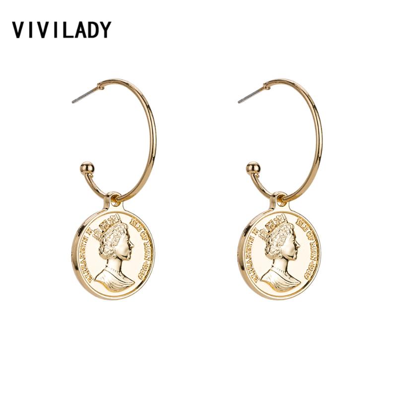 

VIVILADY Classic Queen Coin Hoop Earrings Women Round Circle Gold Silver Color Medallion Boho African Bridal New Jewelry Gift