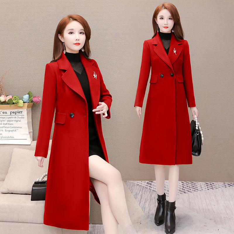 

2021 High-end Women Woolen Overcoat New Female Autumn Winter Wool Coat Suit Collar Jacket Lady Fashion Windbreaker Plus Size B616 L3fk, Black