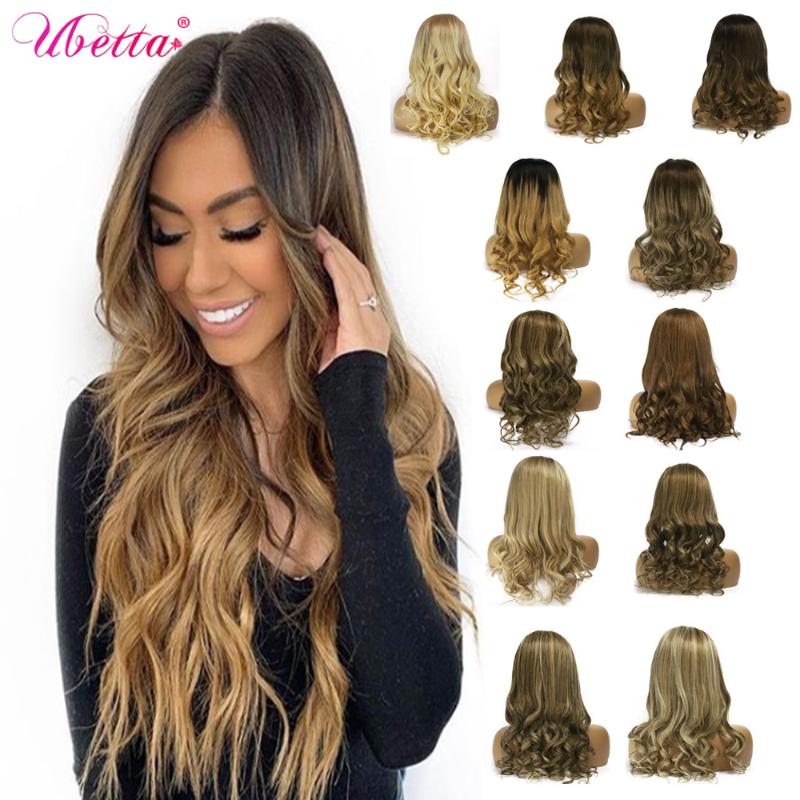 

UBETTA 100% Real Hair Wigs Highlight Natural Wave Wig Human Hair Wig Pre Plucked Glueless Balayage Ombre Lace Frontal Wigs Women, Black;brown