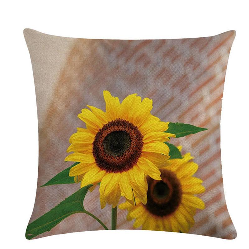 

New Hand Painted Sunflowers Cushion Covers Linen Microfiber Floral Print Pillow Case Decorative Throw Pillows For Sofa Couch, Style 2