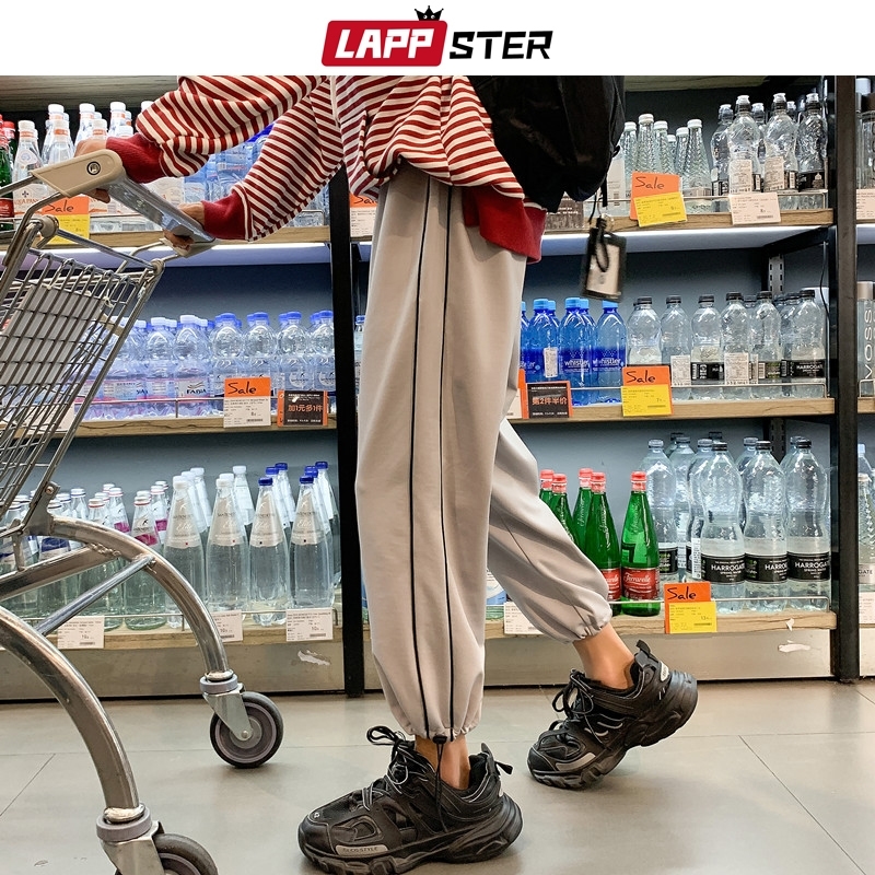 

LAPPSTER Men Japanese Streetwear Joggers Pants Autumn Man Vintage Side Striped Sweatpants Harajuku Black Grey Harem Pants 201118