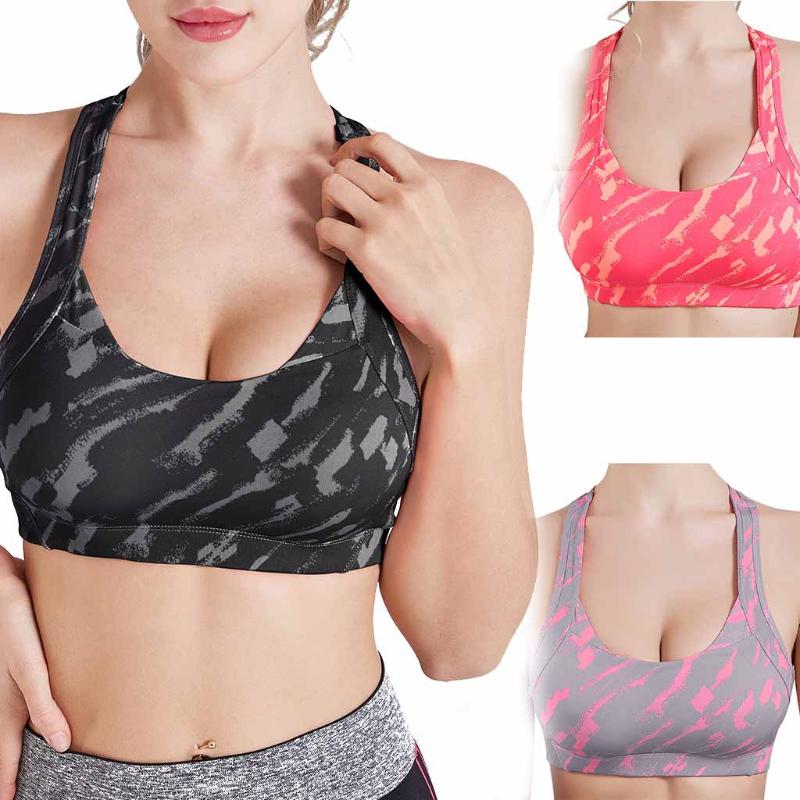 

Women Print Racer Back Sports Underwear Sports Bra Yoga Without Steel Ring Quick Dry Running Undies Workout Fitness Underwear#30, Gray