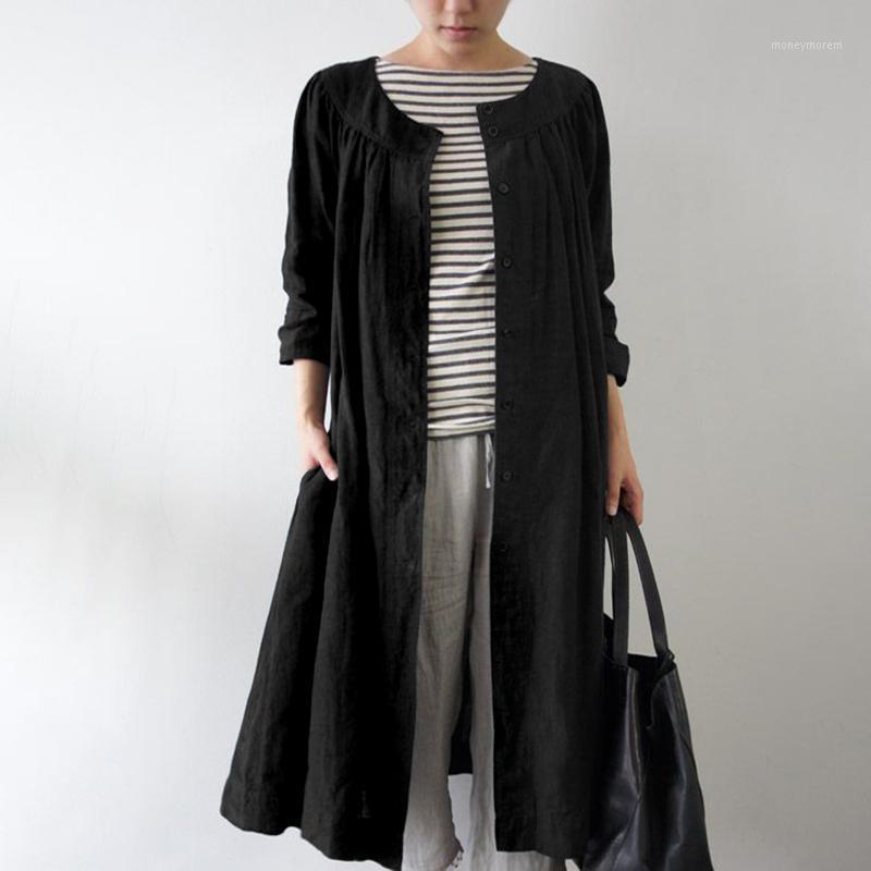 

Plus Size Vintage Corduroy Coats Women Autumn Maxi Coats ZANZEA Casual O Neck Coat Female Solid Pull Sleeve Button Windbreaker1, Black