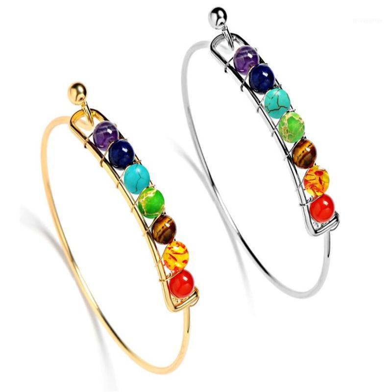 

7 Chakra Healing Balance Bracelet Yoga Reiki Prayer Charms Bracelet Bangle Fashion Jewelry for Women Gold1