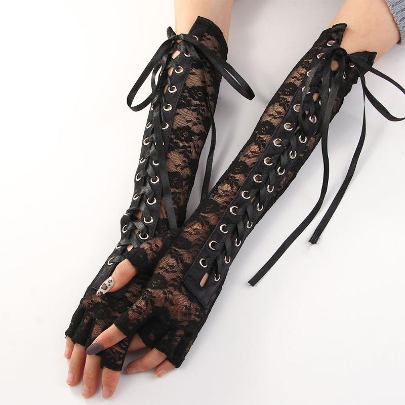 

1 Pair Punk Style Women Lace Fingerless Long Elbow Gloves For Party Sexy Mittens Clubwear Costumes Accessories