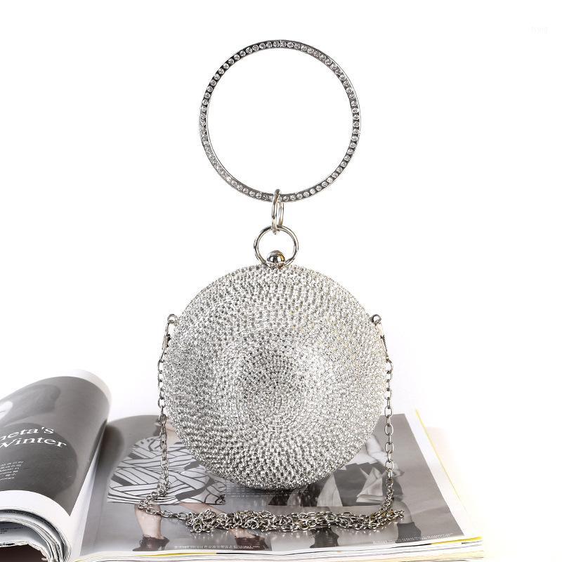 

2020 Women Luxury Rhinestones Evening Bag Bridal Wedding Purses Round Ball Messenger Bag Fashion Crystal Shoulder Clutches1, Black