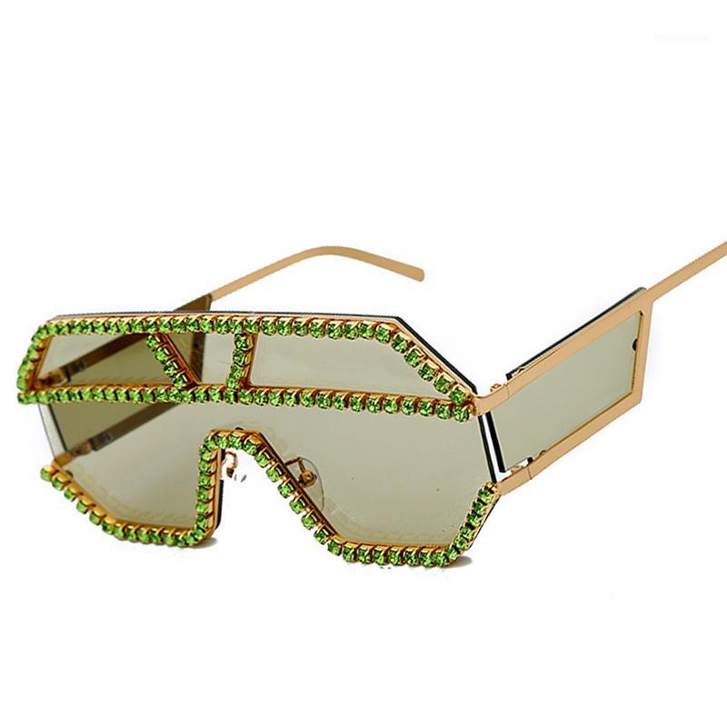 

Fashion Oversized Square Diamond Sunglasses Women Designer One-piece Glasses Metal Rhinestone Eyeglasses oculos1