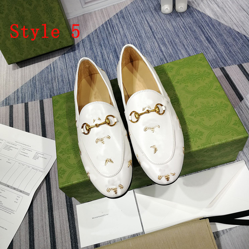 

Women's Dress shoes flat Single shoe Embroidery leather fashion metal button Miss luxury classic business loafers size 35- 41 With original box, Style 7