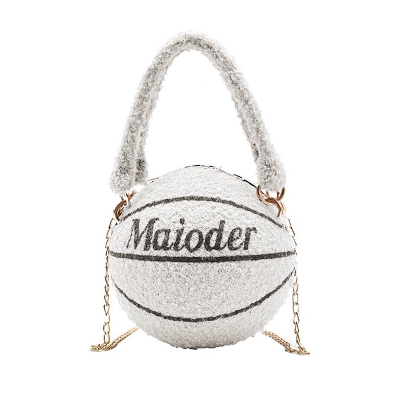 

Women PU Leather Basketball Shaped Shoulder Crossbody Bag Plush Tote Satchel M68C, Black