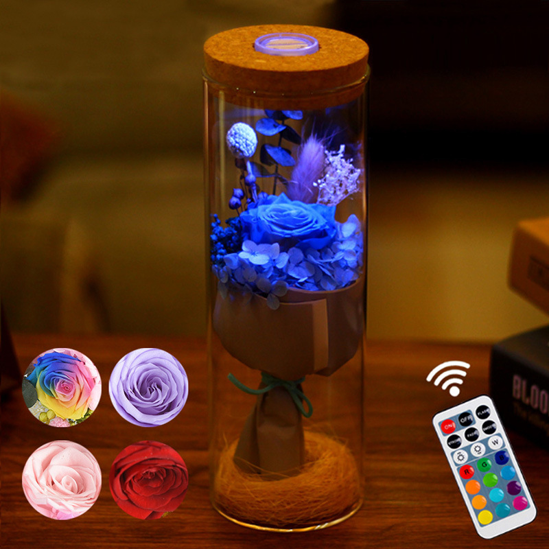 

2021 New Led Rgb Dimmer Lamp Rose Flower Bottle with Remote Control Night Light for Birthday Gift Bedside Decoration Home Cca5