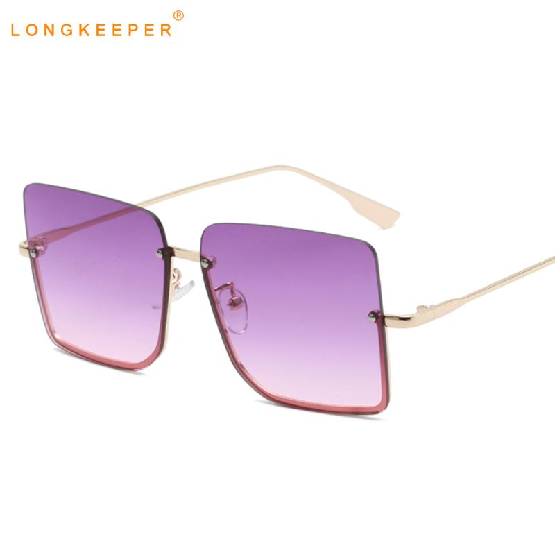 

Sunglasses LongKeeper Luxury Square Women Retro Oversized Sun Glasses Female Metal Half Frame Gradient Eyewear Oculos Feminino