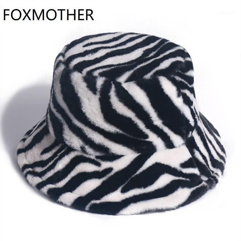 

FOXMOTHER New Soft Warm Fishing Cap Gorros Black White Striped Zebra Bucket Hats Winter Women Lady Gorros1, Letter