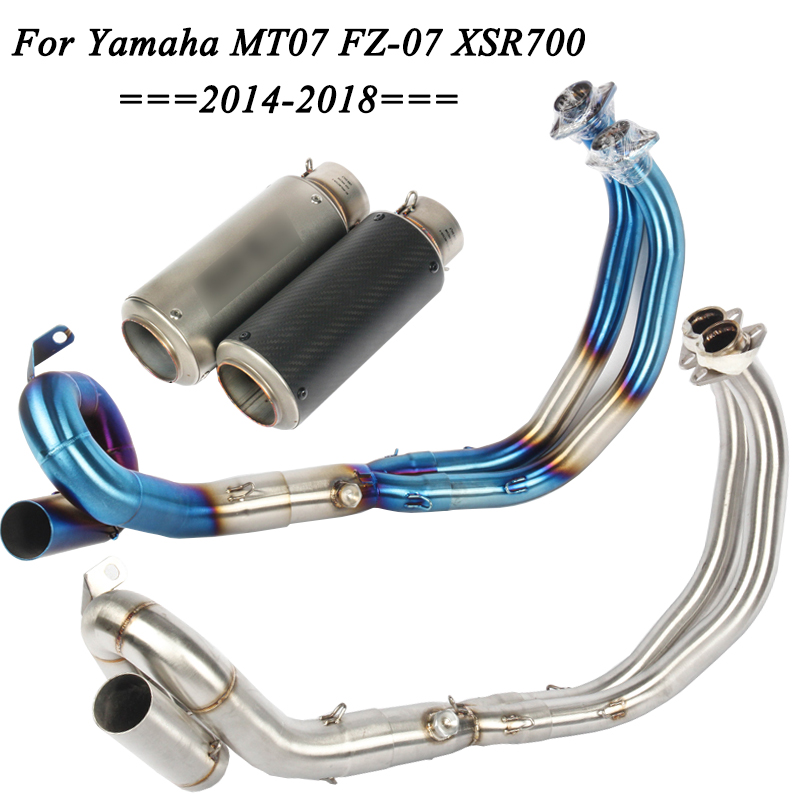 

MT-07 FZ-07 XSR700 Full Exhaust System Link Pipes 304 Stainless Steel 51mm For 2014-2020 XSR700 FZ07 MT MT07 Slip on