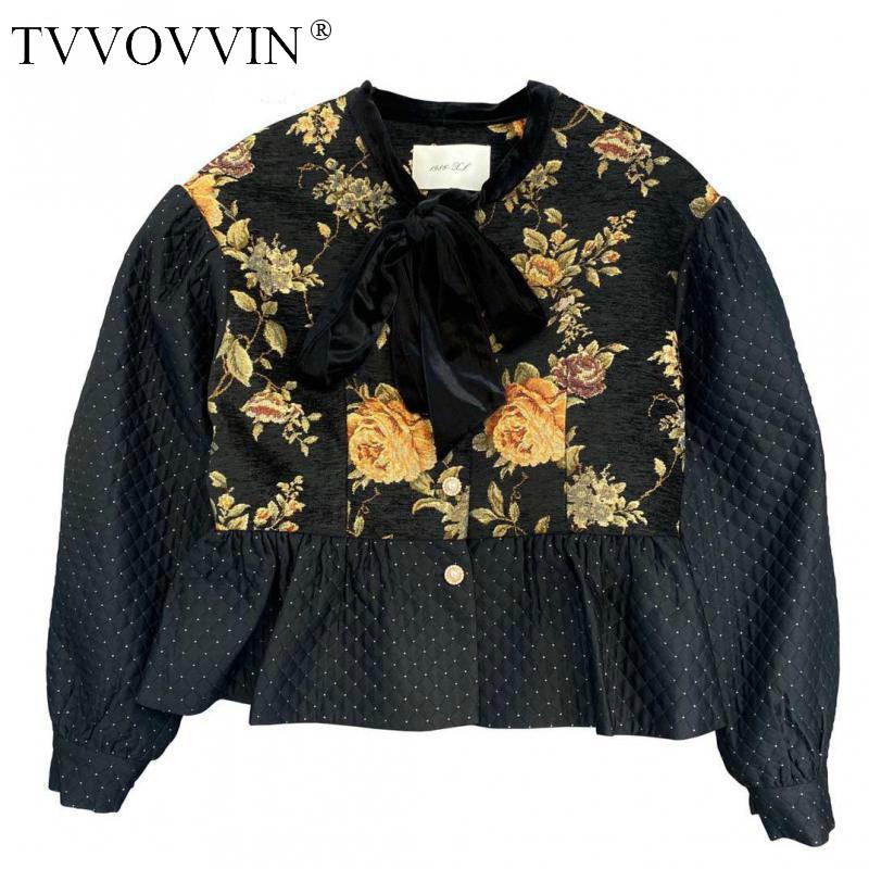 

TVVOVVIN Coat Women Women Vintage Winter Coat Woman Lantern Sleeve Printing Embroidery Short Coats Jackets 2020 7O4L, Black