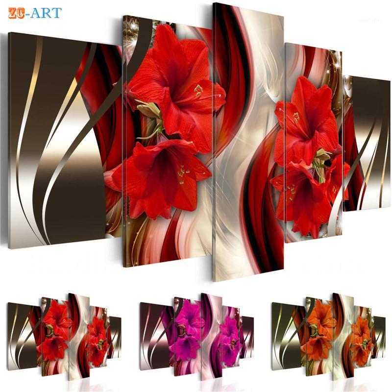 

Red Lilies Blossom Print Wall Art 5 Pieces Orange and Purple Flowers Poster Modern Canvas Painting Home Decor Gift for Her1