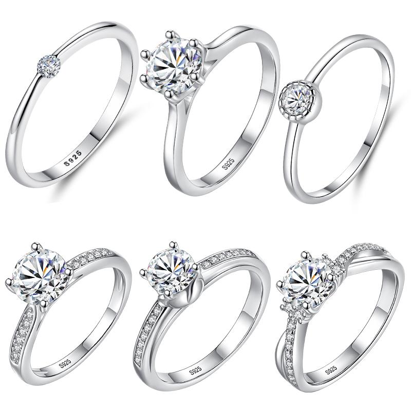 

ELESHE 100% 925 Sterling Silver Finger Rings Pave Luxury Cubic Zirconia Crystal Engagement Wedding Rings for Women Fine Jewelry