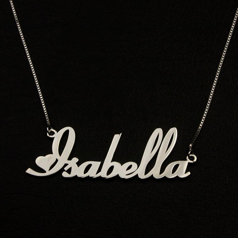 

Gold Color Custom Nameplate Pendants Necklaces Box Chain Exquisite Cute Heart Style Cursive Font Name Necklace Birthday Gifts