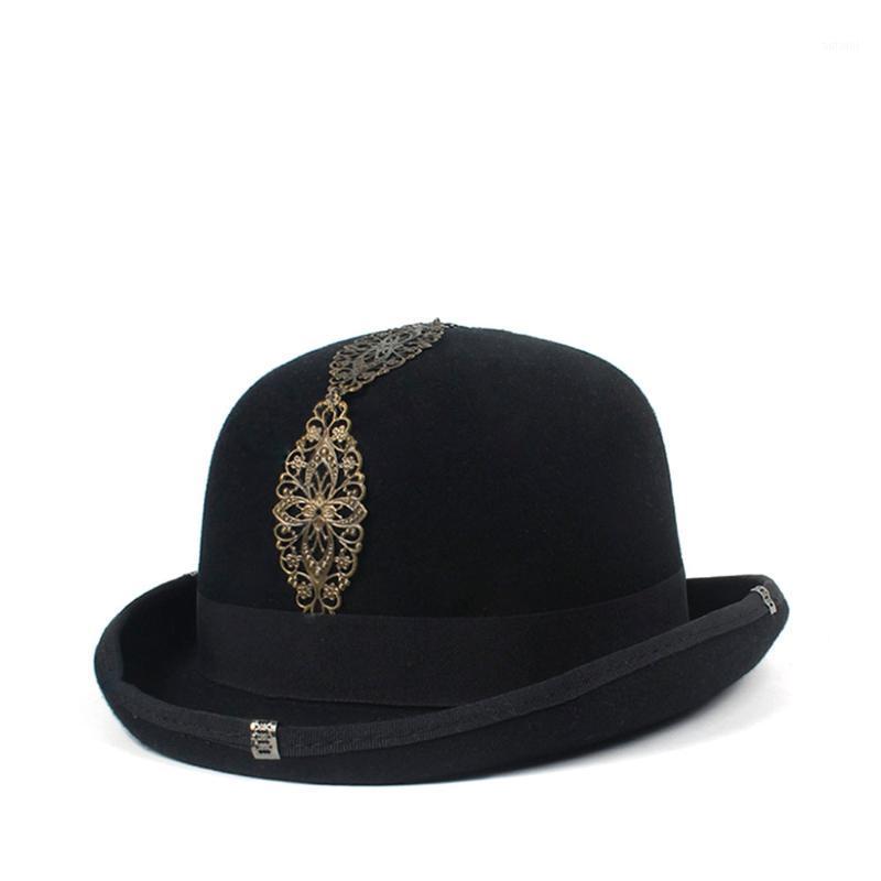 

4Size 100% Wool Women's Men's Black Bowler Hat Gentleman CrushableTraditional Billycock Groom Hats1