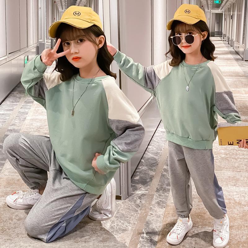 

4-12Y Autumn Girls Set Casual Children Set Suits Patchwork Long Sleeve Shirt + Pants Fashion Girls Clothing Kids Sports Sets1, Orange