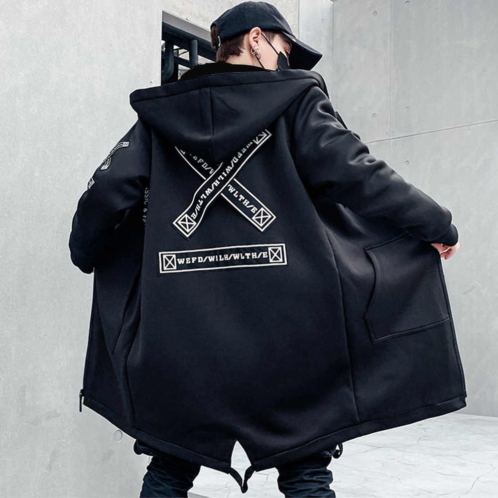 

Men's Spring with Hoodie Fashion Male Jacket Convertible Hip-hop Street Clothes Size Ct09, Black.