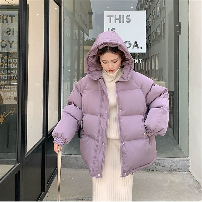 

New Women Short Jacket Winter Thick Hooded Cotton Padded Coats Female Korean Loose Puffer Parkas Ladies Oversize Outwear 201026, Beige
