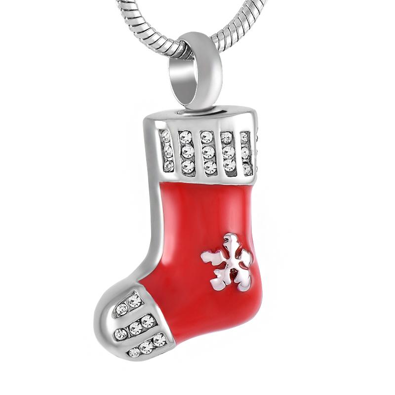 

IJD9235 Exquisite Red Christmas stockings Stainless Steel Cremation Pendant Hold Ashes Memorial Urn Keepsake Jewelry For Kids
