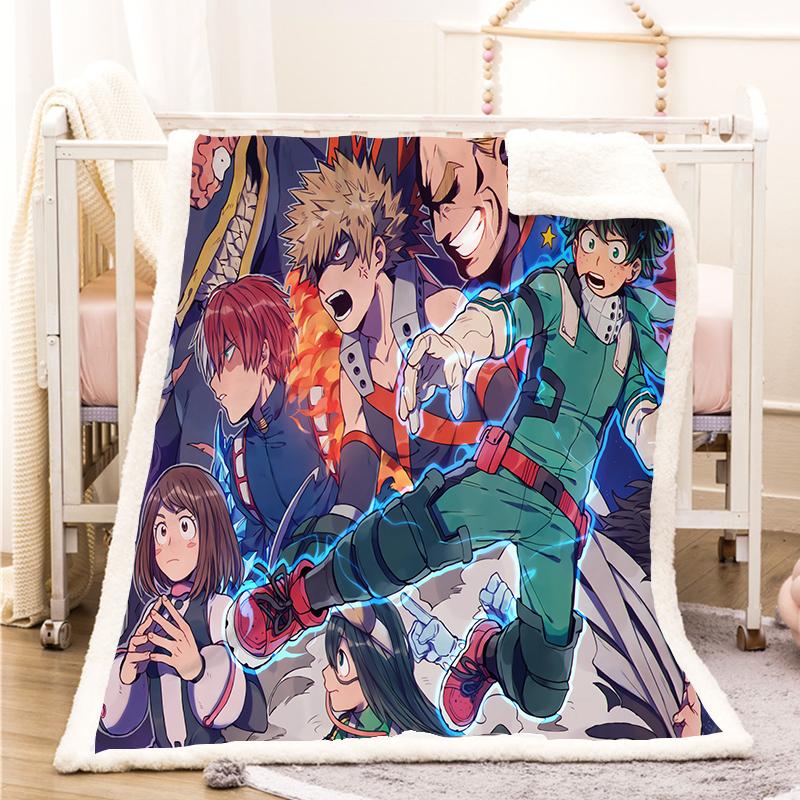 

My Hero Academia Funny Character Pattern Blanket 3D Digital Printed Sherpa Blanket on Bed Home Textiles Dreamlike Style