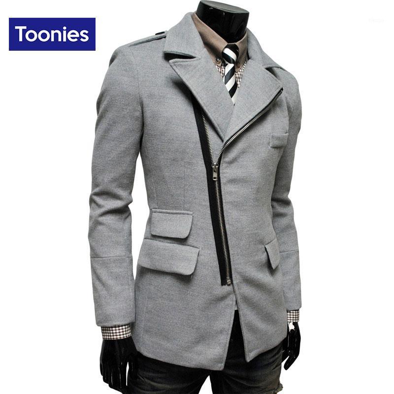 

Men's Clothing 2016 Winter Trend Irregular Overcoat Oblique Zipper Pocket Lapel Men Wool Coat 4 Colors Medium Long Jacket1, Black