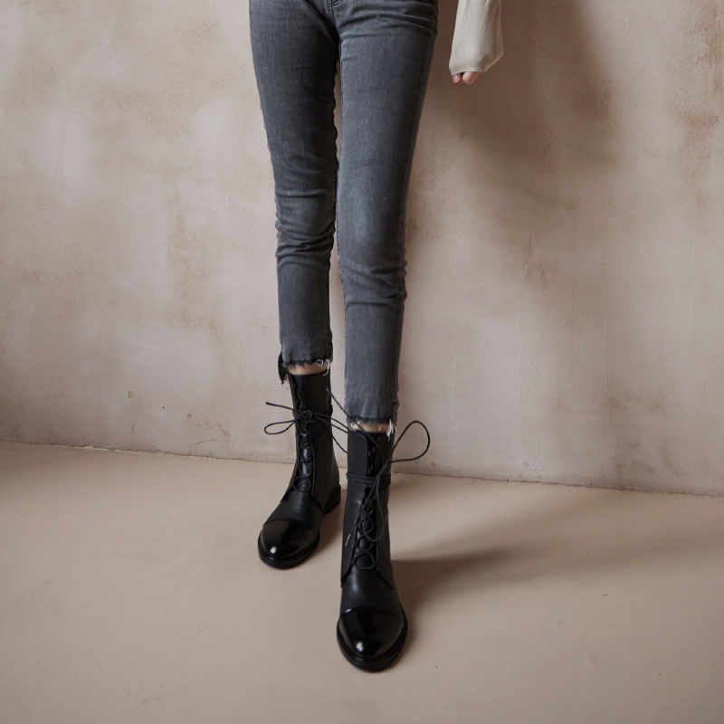 

2021 Hot Women Mid-calf Genuine Boots + Microfibre 22-25 Cm Length of Couture Classic Patent m YC8T, Black-autumn