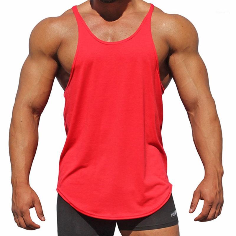 

New Fitness Clothing Gyms Tank Tops Men Canotta Bodybuilding Shirt Sleeveless Vest 100% Cotton Sportwear Tanktop1, Red