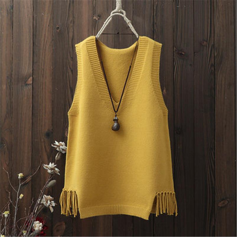 

2021 autumn winter solid sweaters women sleeveless tassel v neck casual vest korean knitted all match pullovers pz2656, Black;white