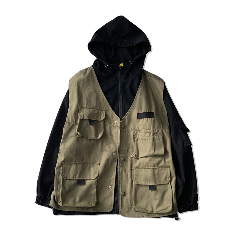 

2020 Casual Autumn Zipper Winter Streetwear Jackets 2 Pieces Feathered Collar with Hoodie Men's Jacket Outwear, Black