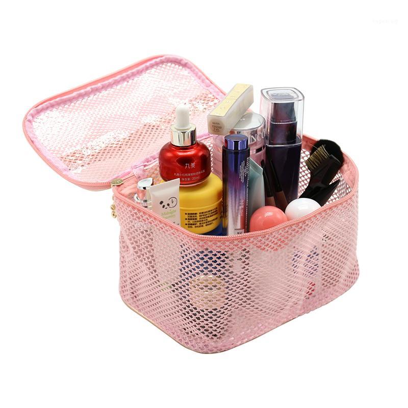 

Women Cosmetic Bag Mesh Zipper Makeup Bag Wash Packet Portable Travel Organizer Beauty Toiletries Storage Bags Make Up Case Tote1, Black