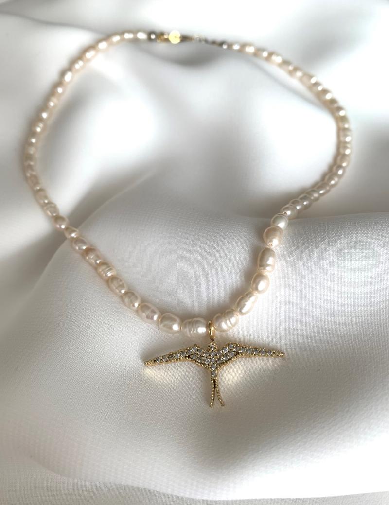 

Chokers Bird Charm Freshwater Pearl Choker, Trendy Necklace
