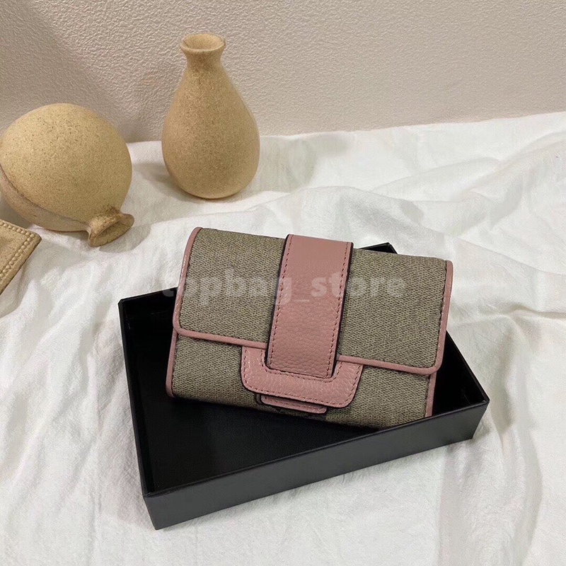 

Letter Print Wallet Purses Short Wallets Metal logo decoration Ladies handbags Fashion Coin Purses Card Holders Size 13.5X9.5X3.5cm, Pink