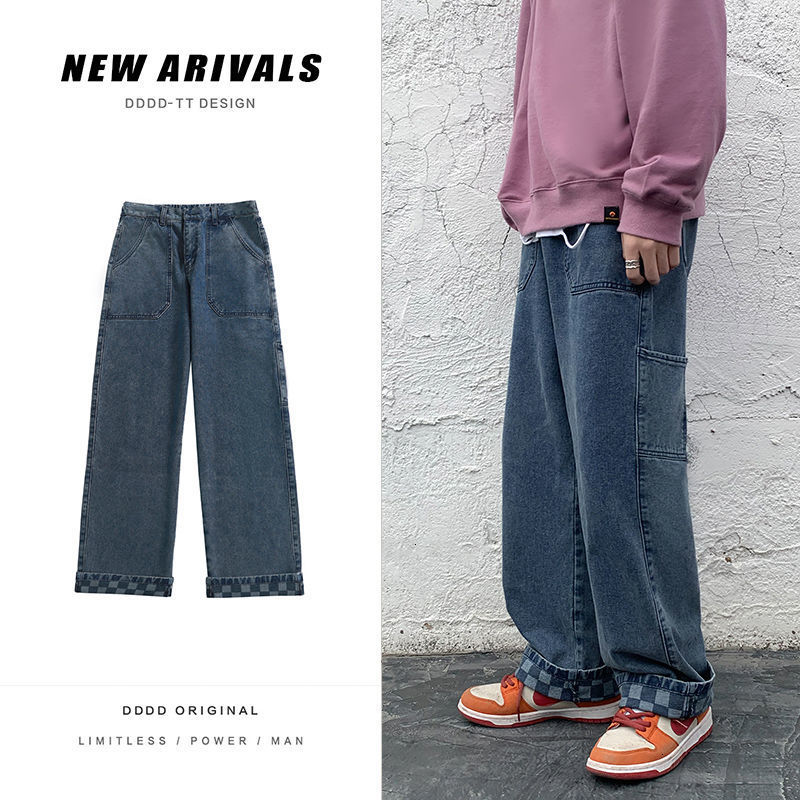 

2021 New Men' Casual Oversize Vintage Woman Korean Streetwear Denim Pants Man Hip Hop Straight Jeans Clothing P0s0, Blue