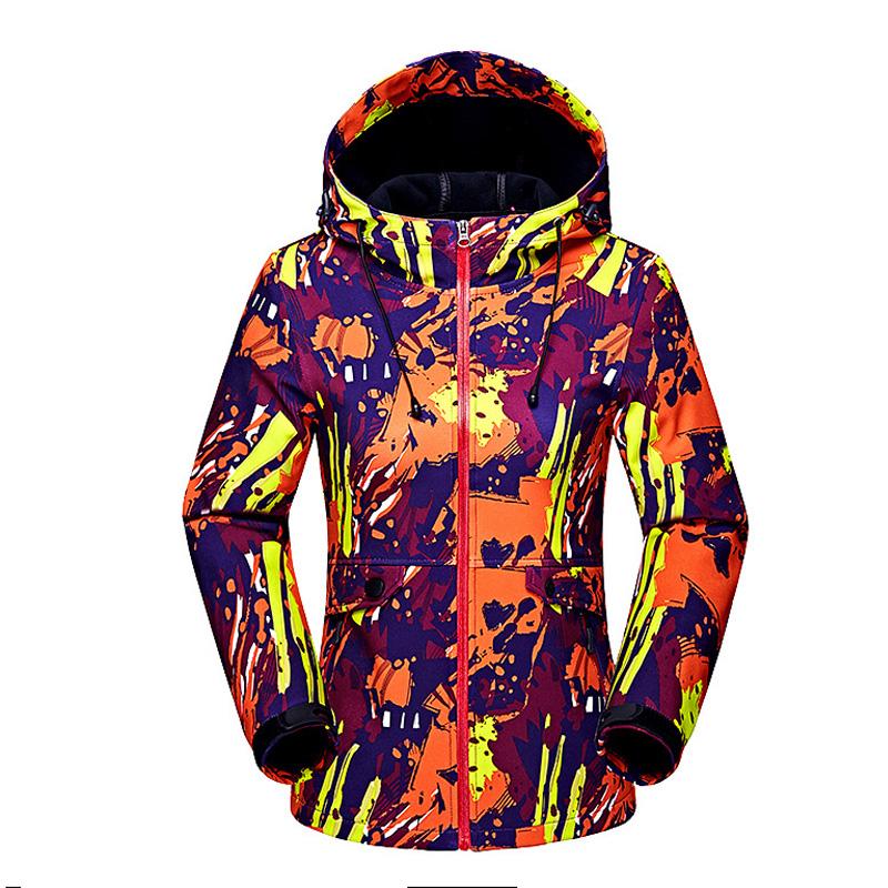 

Winter Hiking Jackets Women Softshell Fleece Coat Outdoor Camouflage Thermal Windbreaker Skiing Jackets&Hoodies, Camo blue