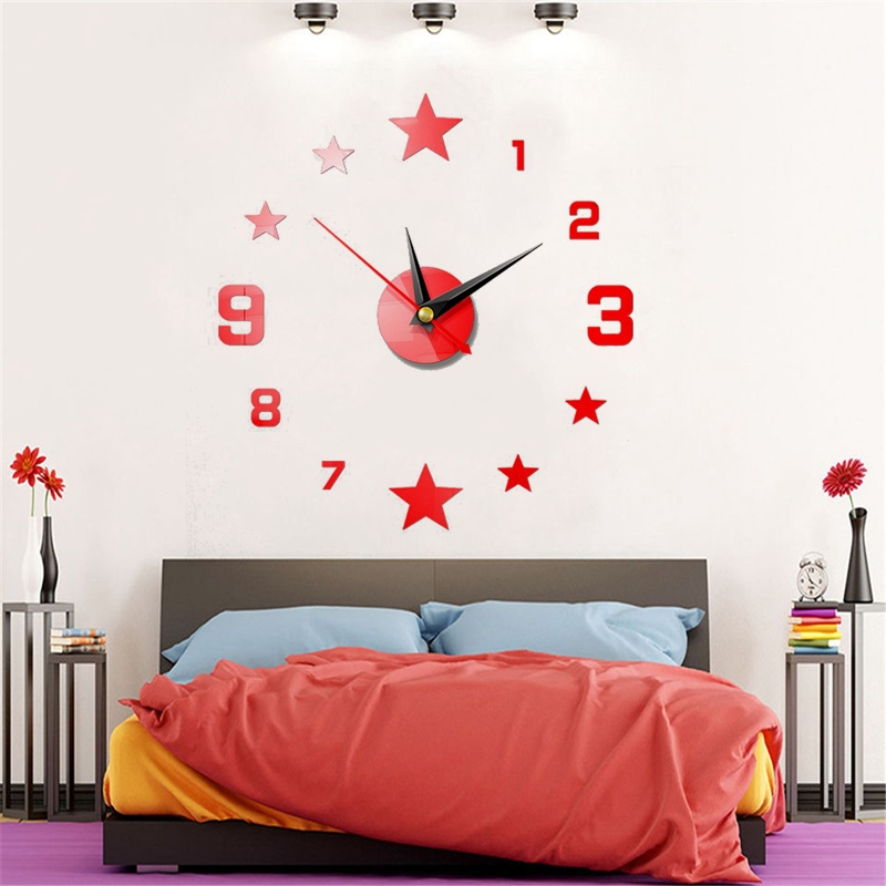 

2020 DIY Wall Clock Mirror Surface Sticker Modern Design 3D Wall Sticker Clock Silent Living Room Decor Quartz Star