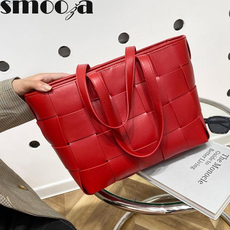 

Shoulder Bags SMOOZA Ladies Leather Handbags 2021 Fashion Large Capacity Solid Luxury Woven Designer Female, Black