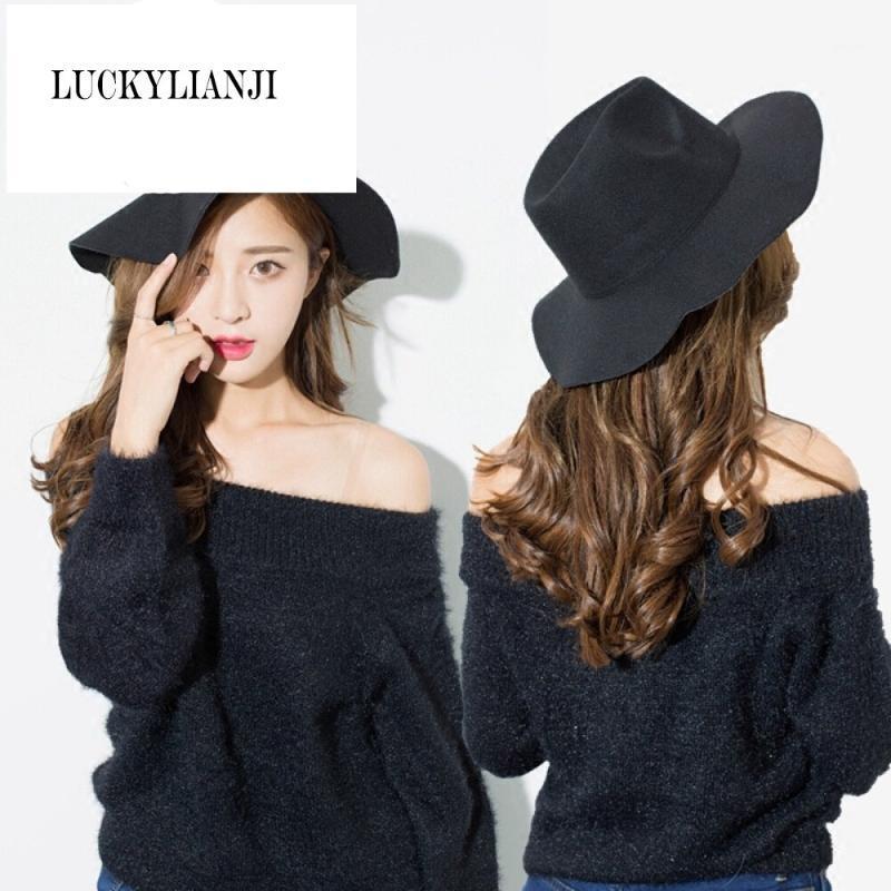 

LUCKYLIANJI Unisex Wool Jazz Hats Mens Fedora Hat Women Felt Hat Cowboy Panama Hats for Women Men Fedoras1, Black