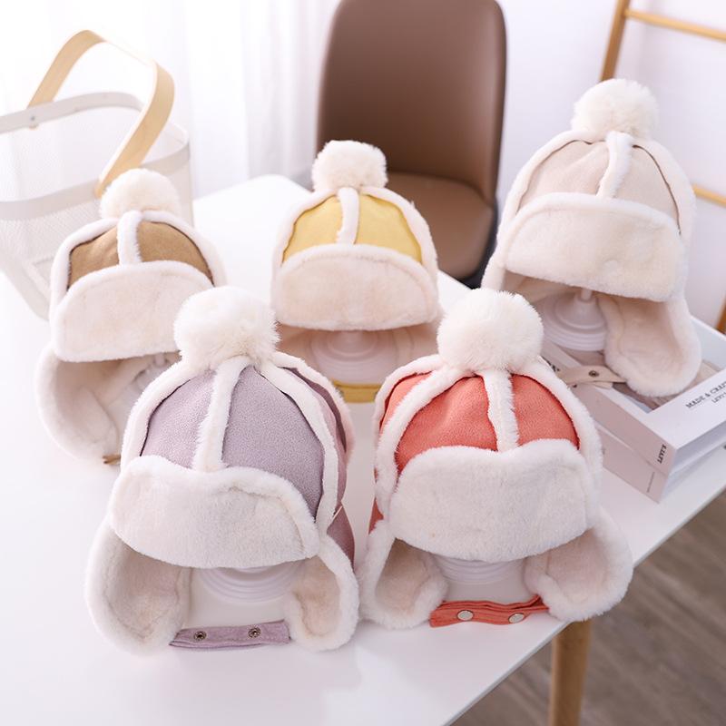 

New solid color children's Lei Feng hat 2021 baby face windproof ear protection hat winter plus velvet warm children's, Red