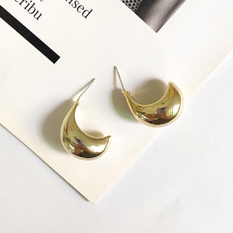

Hoop & Huggie Vintage Gold Color Half Circle Moon Earrings Bean Geometric For Women Plain Minimalist Retro Jewelry